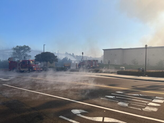 Smoke rises from a fire in Oceanside, California, July 9, 2023. The Camp Pendleton Fire Department worked alongside the Oceanside Fire Department and other local first responders to extinguish the fire and keep neighboring communities safe.