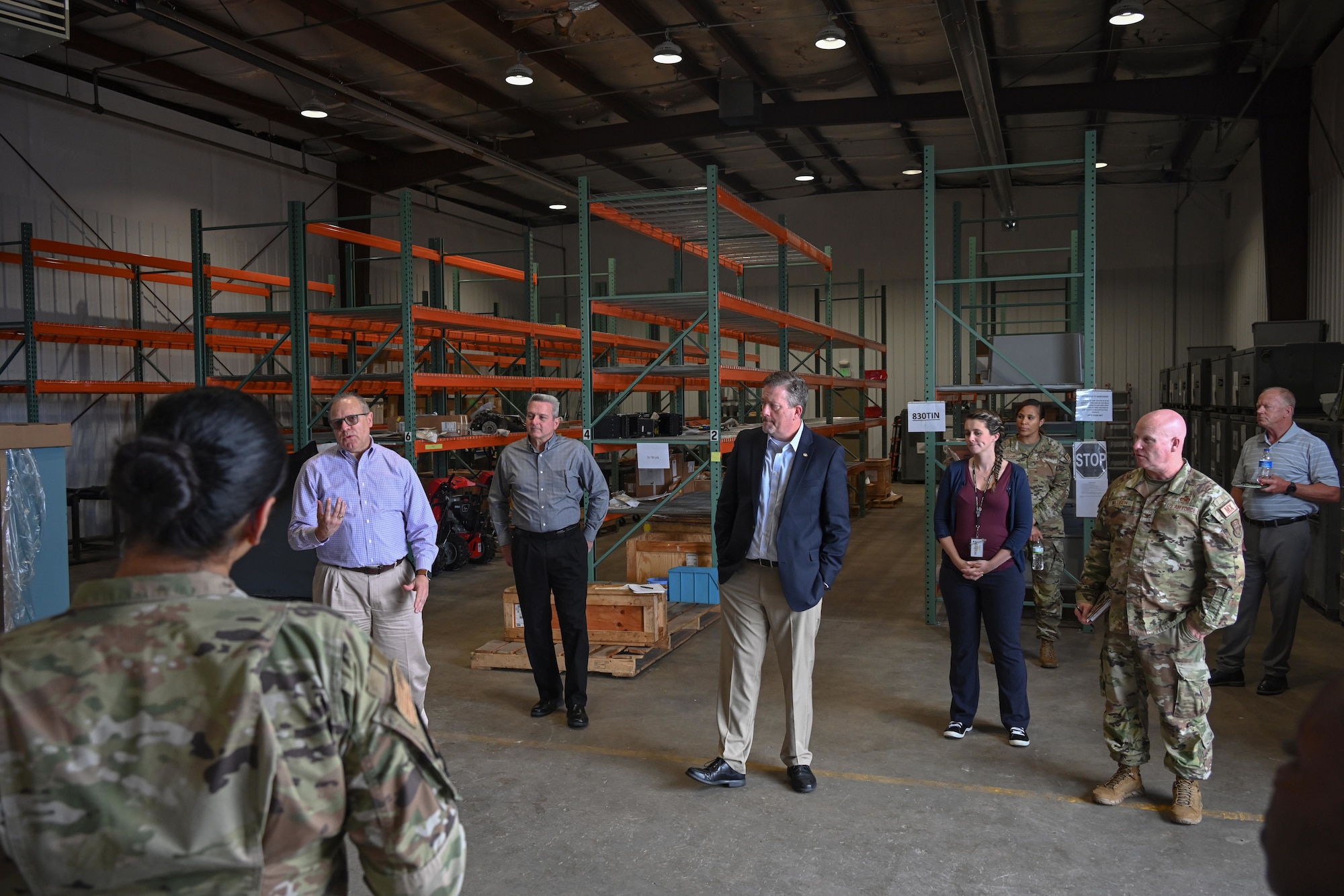 Airmen from the 5th Logistics Readiness Squadron give a briefing to Brad Bunn, Vice Director of the Defense Logistics Agency at Minot Air Force Base, North Dakota, July 18, 2023. LRS conducts operations ranging from material management, fuel, deployment and distribution to vehicle management. LRS utilizes DLA to ship these items to Minot so our Airmen can get the mission done. (Air Force photo by Senior Airman Caleb S. Kimmell)