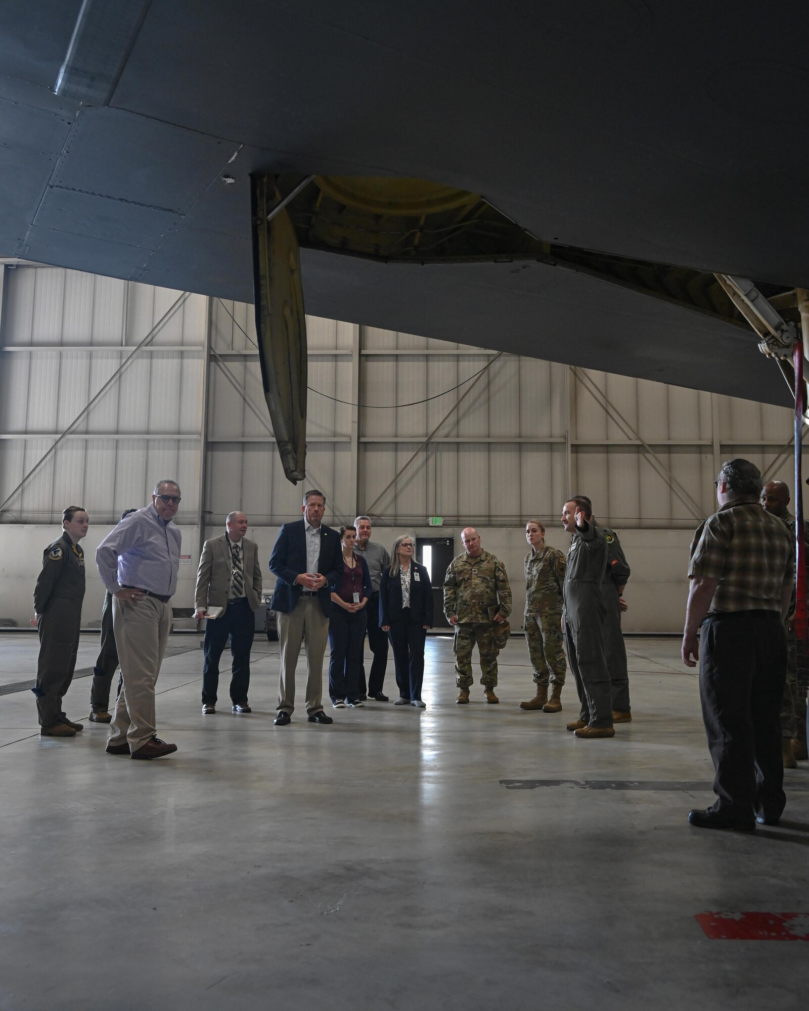 Leadership from the Defense Logistics Agency in Virginia receives a tour of a B52-H Stratofortress at Minot Air Force Base, North Dakota, July 18, 2023. DLA manages the end-to-end global defense supply chain – from raw materials to end user disposition – for the five military services, 11 combatant commands, other federal, state and local agencies partner and allied nations. (Air Force photo by Senior Airman Caleb S. Kimmell)