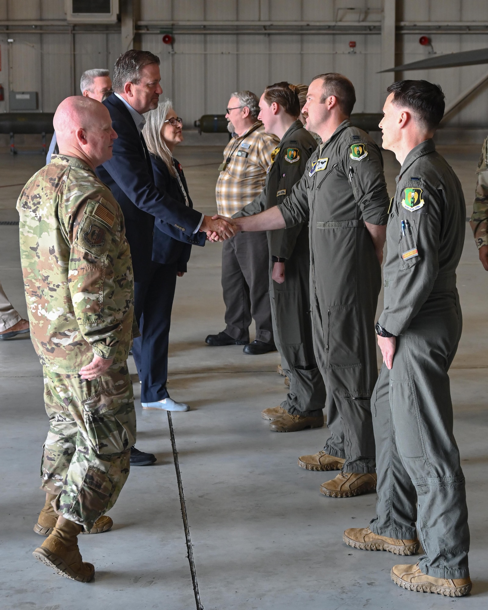 Brad Bunn, Vice Director of the Defense Logistics Agency and his team receive a tour of a B52-H Stratofortress at Minot Air Force Base, North Dakota, July 18, 2023. As vice director, Bunn provides continuity of leadership and oversight to all elements of DLA including strategic planning, operations and resource management. (Air Force photo by Senior Airman Caleb S. Kimmell)