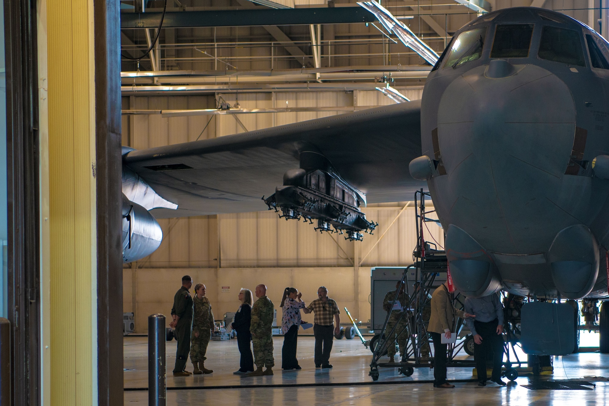 Leadership from the Defense Logistics Agency in Virginia receive a tour of a B-52H Stratofortress at Minot Air Force Base, North Dakota, July 18, 2023. As the nation’s combat logistics support agency, DLA manages the end-to-end global defense supply chain for the Department of Defense. (Air Force photo by Airman 1st Class Alyssa Bankston)