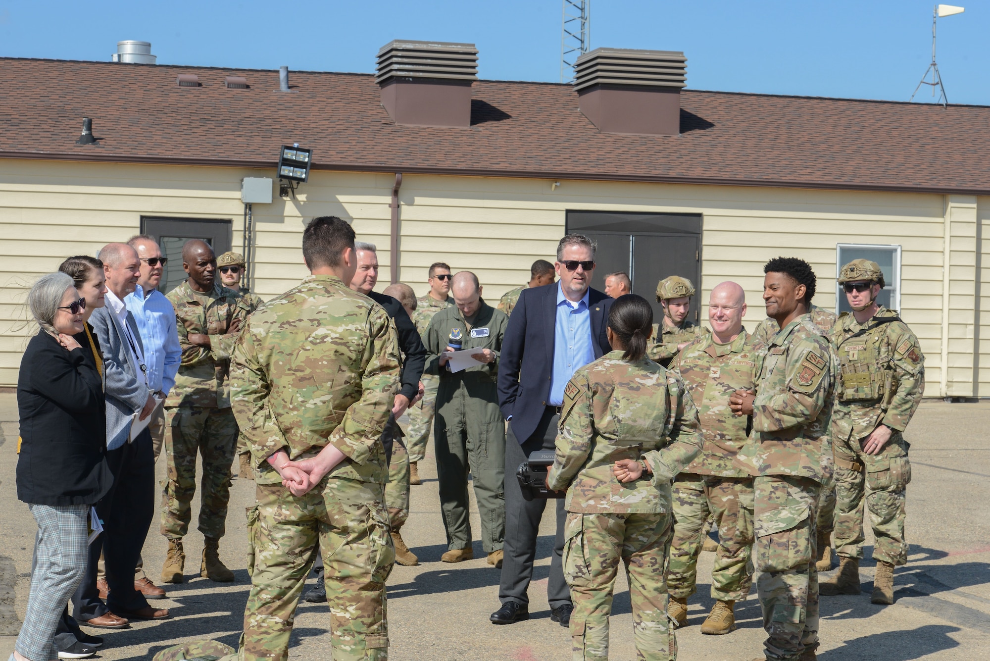 Brad Bunn, Vice Director of the Defense Logistics Agency, speaks to Airmen from the 91st Security Forces Squadron at a missile alert facility at Minot Air Force Base, North Dakota, July 19, 2023. The Defense Logistics Agency manages the end-to-end global defense supply chain – from raw materials to end user disposition – for the five military services, 11 combatant commands, other federal, state and local agencies partner and allied nations. (U.S. Air Force photo by Airman 1st Class Trust Tate)