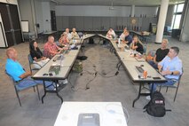 Luke Stevens, SWG Asset Manager, left in blue, and Chris Bryan, SWF Asset Manager and Flood Risk Management Business Line Manager, right in blue, led the discussion, including backlog maintenance management and asset downtime reporting. In addition to discussing new directives, the meeting served as a chance for the two districts to interact and meet counterparts from another area and team build.