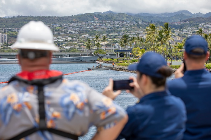 Joint Task Force-Red Hill (JTF-RH) and spill response personnel perform and observe a spill response exercise on Joint Base Pearl Harbor-Hickam, Hawaii, June 8, 2023. JTF-RH and spill response personnel use utility boats to create a barrier with a boom to provide containment in the case of a spill. A rapid response skimmer boat and a vacuum truck with an attached portable skimmer is used to vacuum any contaminants present in the contained area. This exercise is mandated by the DOH emergency state order and the EPA 2023 Consent Order. JTF-RH Response Directorate’s sole purpose is to protect the aquifer and environment by analyzing every possible spill scenario and developing appropriate mitigation measures. JTF-RH is committed to working with all local, state, and government agencies to ensure Red Hill is defueled safely, expeditiously, and in compliance with all federal, state and local laws, policies and regulations. (DoD photo by U.S. Army Spc. Matthew Mackintosh)