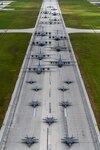 U.S. and coalition aircraft deployed to the Indo-pacific theater conduct an elephant walk on Andersen Air Force Base, Guam, July 19, 2023. More than 15,000 U.S. and coalition forces are participating in various exercises across the INDOPACOM area of responsibility to enhance readiness and interoperability. (U.S. Air Force photo by Staff Sgt. Christian Sullivan)