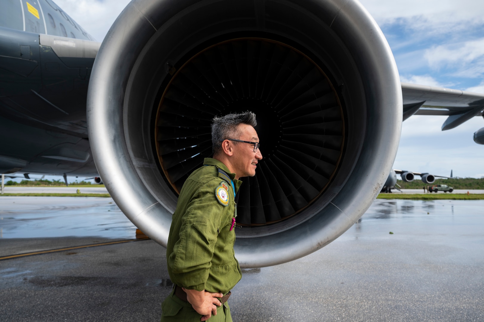 Royal Canadian Air Force Maj. Do Kim, a pilot assigned to 437 Squadron, from 8 Wing Trenton in Trenton, Ontario, conducts preflight checks on a CC150T Polaris Multi Role Tanker Transport during Mobility Guardian 23 at Andersen Air Force Base, Guam, July 10, 2023. MG23 is a multilateral exercise involving joint foreign partners to showcase coalition ability in the INDOPACOM area of responsibility. (U.S. Air Force photo by Tech. Sgt. Joseph Pick)