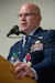 Col. David Flynn, outgoing director of air operations for Joint Force Headquarters—Kentucky, speaks during his retirement ceremony at the Kentucky Air National Guard Base in Louisville, Ky., May 20, 2023. Flynn is retiring after 28 years of military service. (U.S. Air National Guard photo by Tech. Sgt. Joshua Horton)