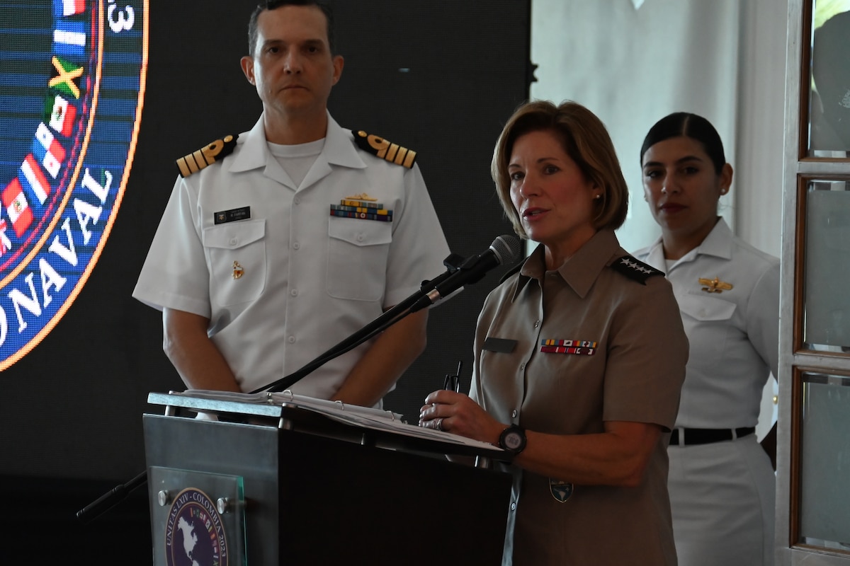 Gen. Laura Richardson, Commander U.S. Southern Command, delivers remarks at the closing ceremony of UNITAS LXIV (64), July 21, 2023.