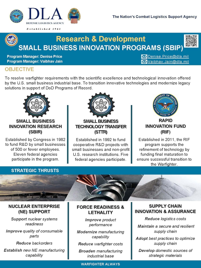 front page of Small Business Innovation Programs brochure