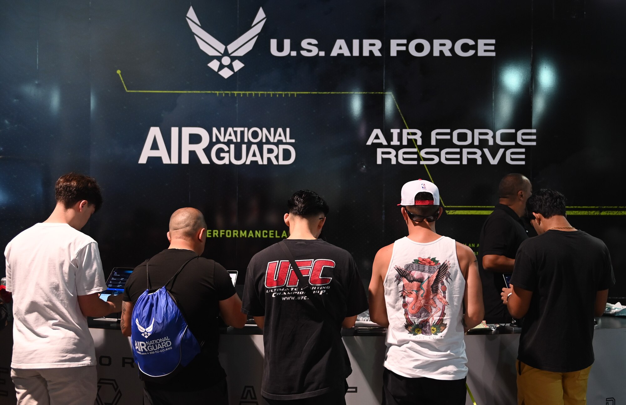 Ultimate Fight Championship fans sign up to participate in the Air Force Performance Lab at UFC International Fight Week event in Las Vegas, July 3 - July 9 2023.