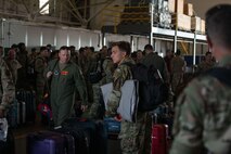 Airmen assigned to the 5th Bomb Wing
return from a Bomber Task Force
deployment at Minot Air Force Base,
North Dakota, July 24, 2023. BTF
missions demonstrate the credibility of
our forces to address a global security
environment that is more diverse and
uncertain than at any other time in recent
history. (U.S. Air Force photo by Airman
1st Class Trust Tate)