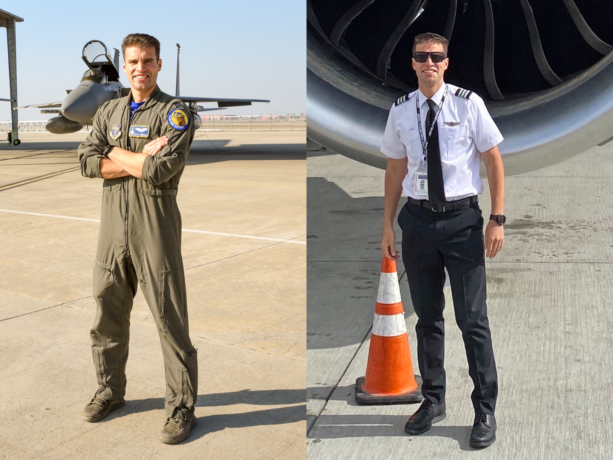 Capt. Charles “Depot" Jamieson is an F-15C Eagle pilot at the 144th Fighter Wing and flies commercially for Federal Express. (Photo collage created July 2023 by Capt. Jason Sanchez)
