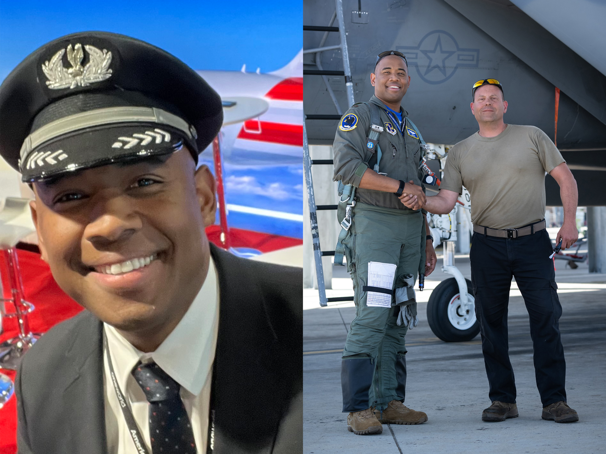 Capt. Brandon "Magic" Bailey is an F-15C Eagle pilot at the 144th Fighter Wing and flies commercially for American Airlines. (Photo collage created July 2023 by Capt. Jason Sanchez)