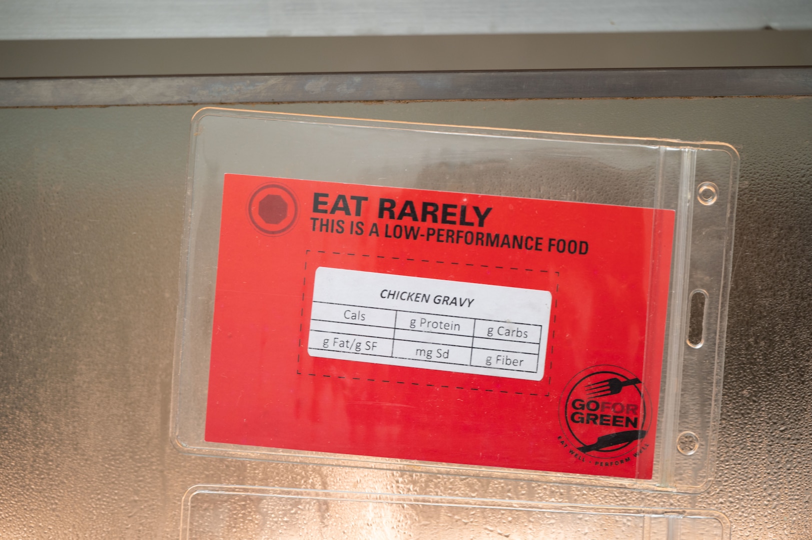 red "eat rarely" sign on the low-performance foods