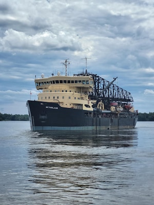 Photo shows dredging ship