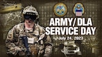 Graphic with text, Army and DLA logos and a soldier wearing gear