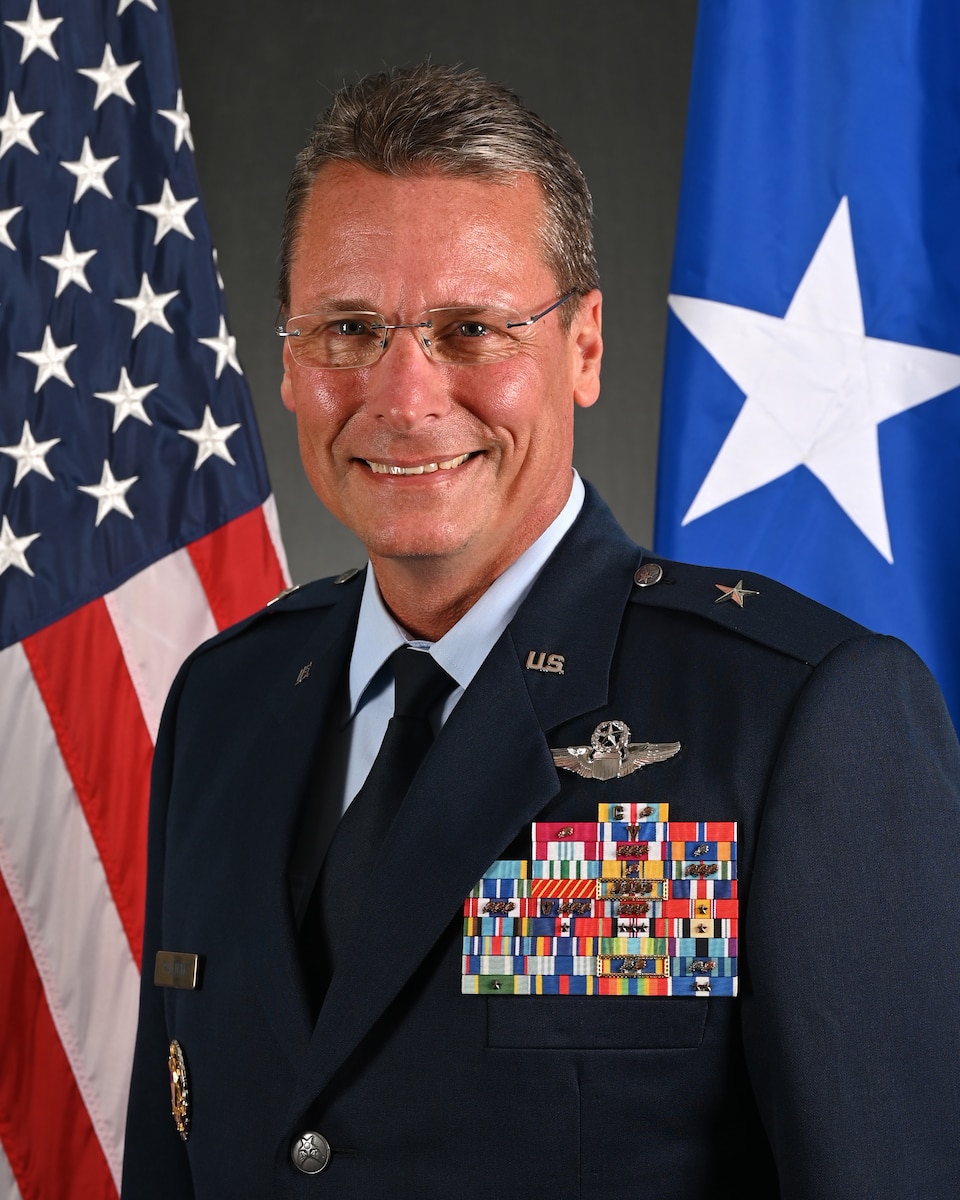 U.S Air Force Brig. Gen. Thomas B. Palenske, 36th Wing commander, poses for a photo on Andersen Air Force Base, Guam, July 6, 2023.