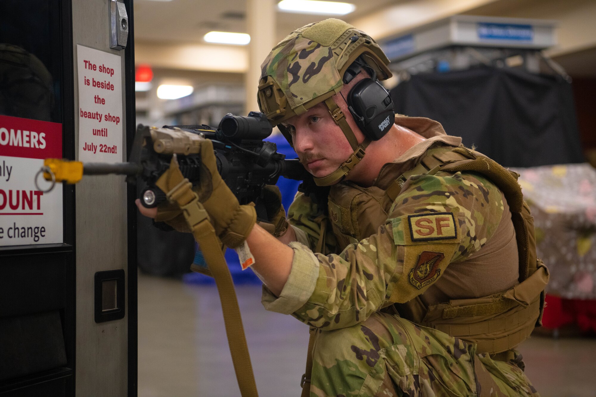 Security Forces member secures area.