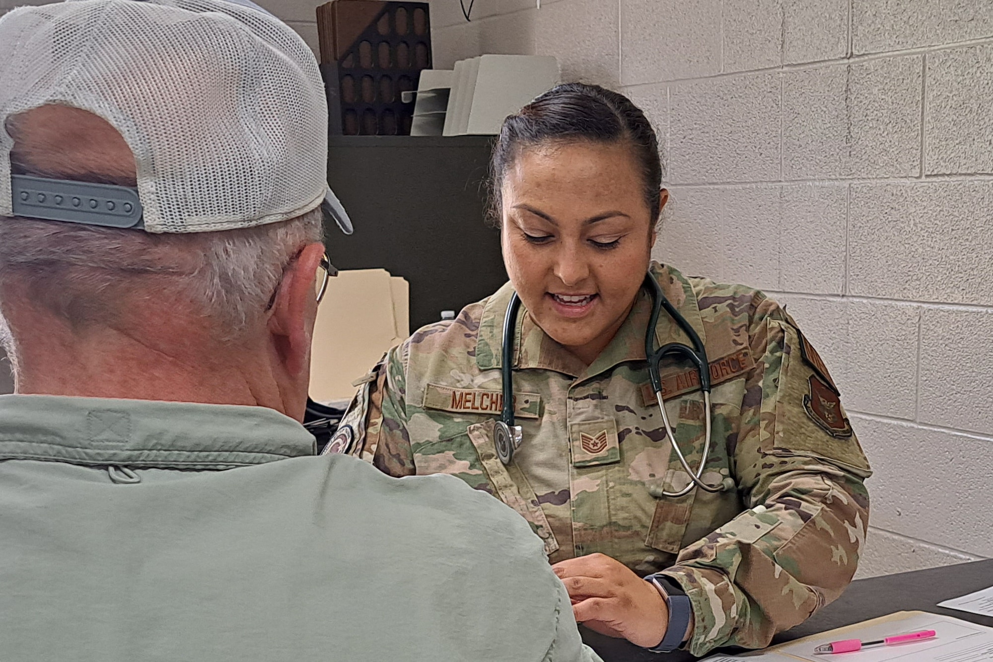 Airman trains during a medical exercise.