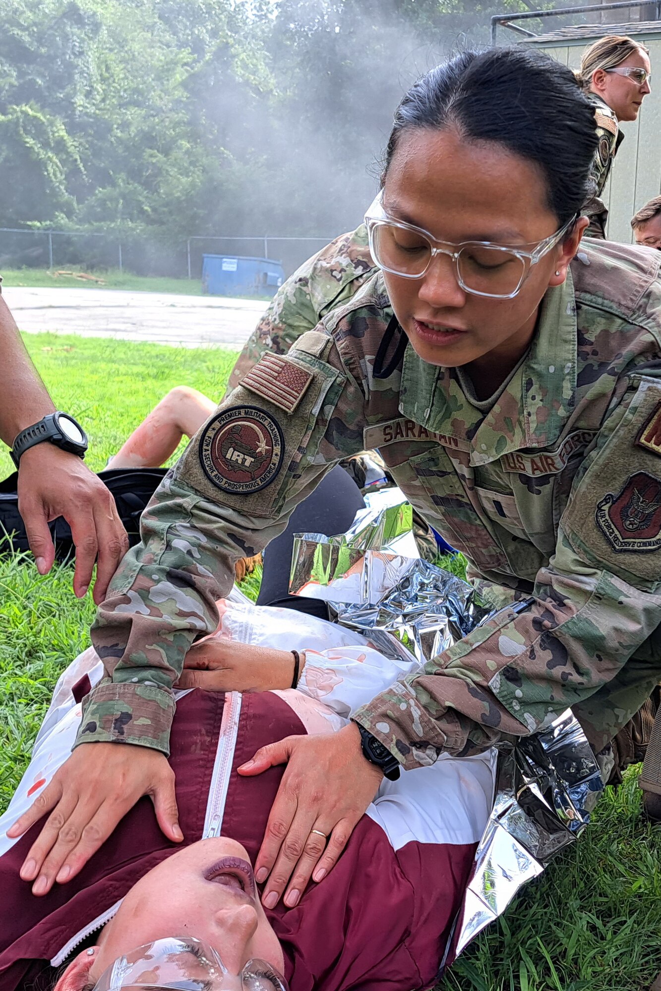Airman trains during a medical exercise.