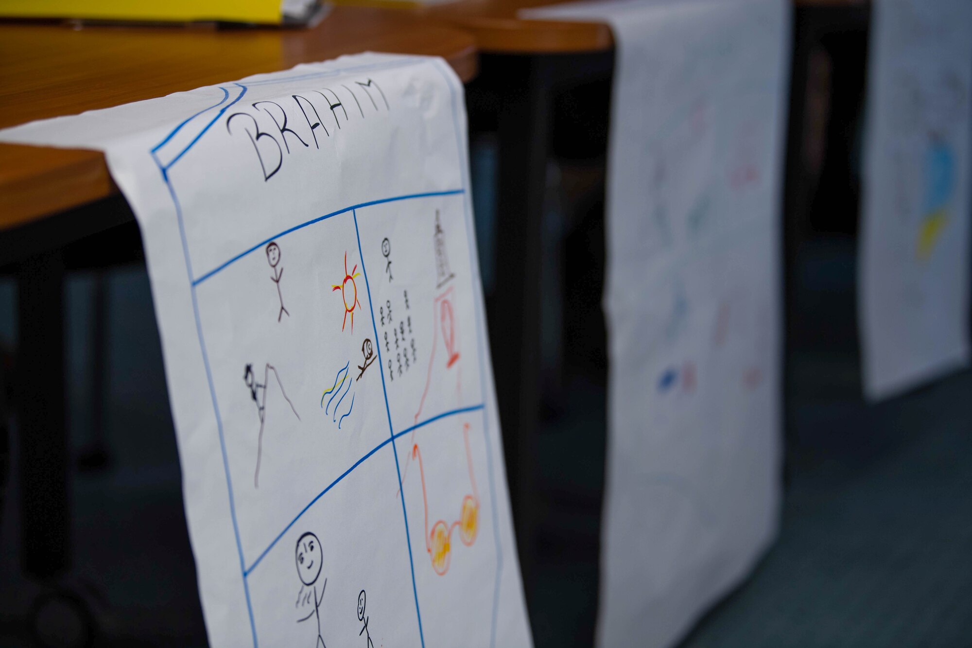 Posters line the tables during the Inter-African Professional Development Seminar at Kapaun Air Station, Germany, July 18, 2023.