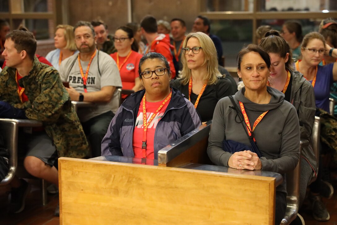 Educators from Frederick, Maryland and Richmond, Virginia get a welcome aboard brief during the Educators Workshop on Marine Corps Recruit Depot, Parris Island, South Carolina, Feb. 22, 2023. The  workshop offered teachers, coaches, school administrators, and community influencers the opportunity to learn about the process to become a United States Marine and to educate them on benefits and opportunities associated with the Marine Corps.

(U.S. Marine Corps photo by Staff Sgt. Ryan Sammet)