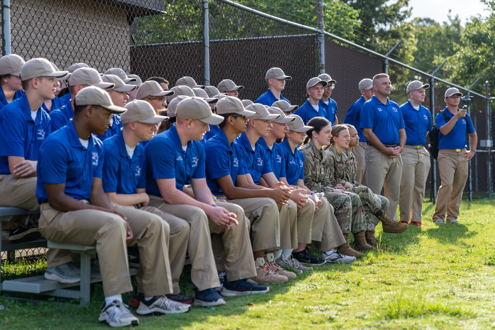 Pace High School Navy Junior ROTC cadets watch a military working dog demonstration at Keesler Air Force Base, Mississippi, July 11, 2023.