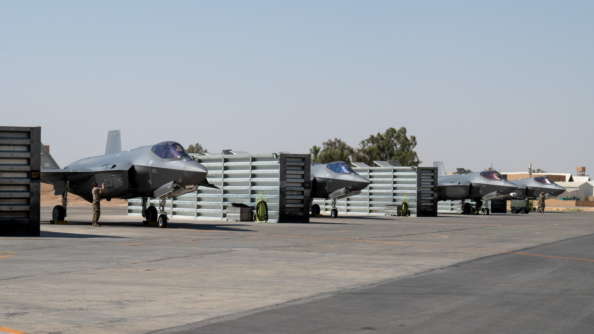 U.S. Air Force F-35A Lightning II aircraft assigned to the 421st Expeditionary Fighter Squadron arrive in the U.S. Central Command area of responsibility July 25, 2023. U.S. Air Force F-35’s have deployed to the U.S. Central Command Area of Responsibility to help defend U.S. interests, promote regional security and safeguard freedom of navigation. (U.S. Air Force photo illustration by Staff Sgt. Christopher Sommers)