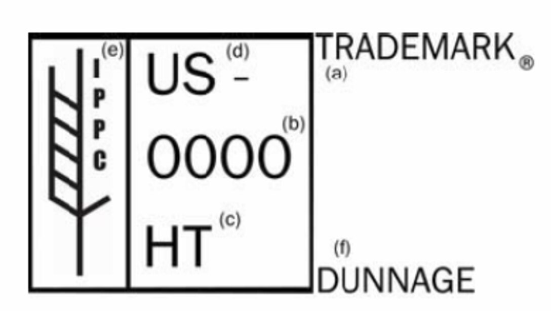 Example of a compliant Dunnage Wood Packaging Material marking for pallet with various codes