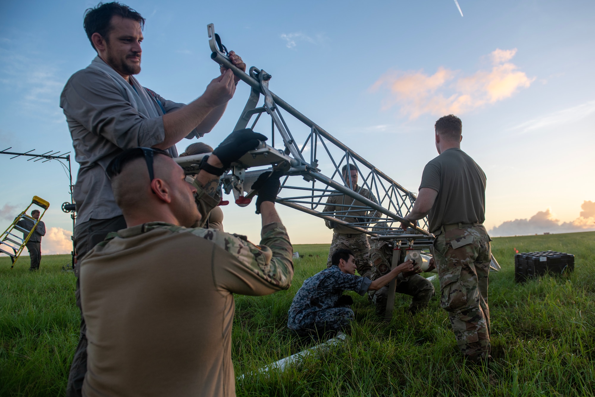 Airmen assembling a Transportable Transponder Landing System