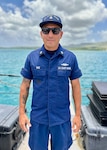 Petty Officer 1st Class Ikaika Ruiz presses stands for a photo aboard the USCGC Oliver Henry (WPC 1140) in port in Guam on April 19, 2023. Originally from Hawaii, Ruiz is an engineer aboard the ship specializing as an electrician. (U.S. Coast Guard photo by Chief Warrant Officer Sara Muir)