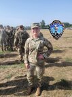 As an Active Duty for Operational Support-Reserve Component Soldier assigned to 405th Army Field Support Brigade Logistics Civil Augmentation Program and deployed to Romania, 1st Lt. Katy Voss had a chance to compete in a Norwegian Foot March, or Marsjmerket, July 25. She completed the 18.6-mile foot march in under five hours, earning the special competition badge. (U.S. Army courtesy photo)