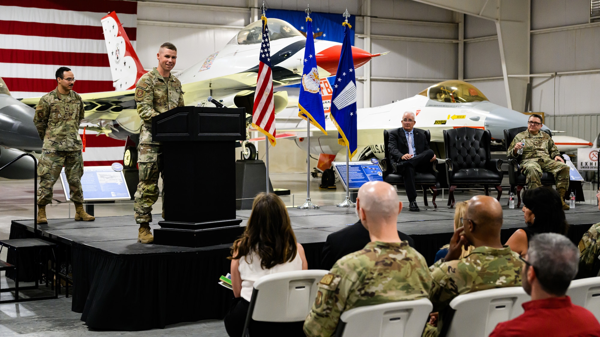 Col. Gregory Boschert, incoming 748th Supply Chain Management Group commander, speaks during a change of command ceremony at Hill Air Force Base, Utah, July 26, 2023. The 748th SCMG sustains weapon systems worldwide by providing supply chain management life cycle support to include developing enterprise demand and supply plans, developing and implementing sourcing strategies, executing the supply plan, and executing cognizant engineering authority to meet customer requirements for aircraft structural and avionics systems, landing gear, secondary power systems, and space & command, control, communications and intelligence commodities. (U.S. Air Force photo by R. Nial Bradshaw)