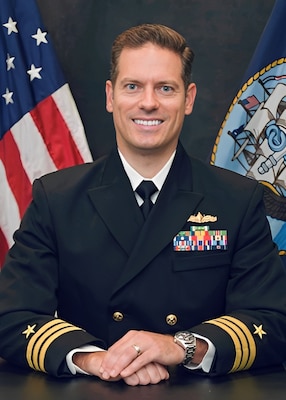 Official studio photo of Cmdr. Jason T. Nowell, Commanding Officer, USS Oak Hill (LSD 51)