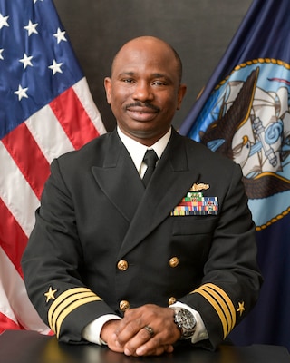 Official studio photo of Cmdr. Matuwo I. Olufokunbi, Executive Officer, USS Oak Hill (LSD-51)