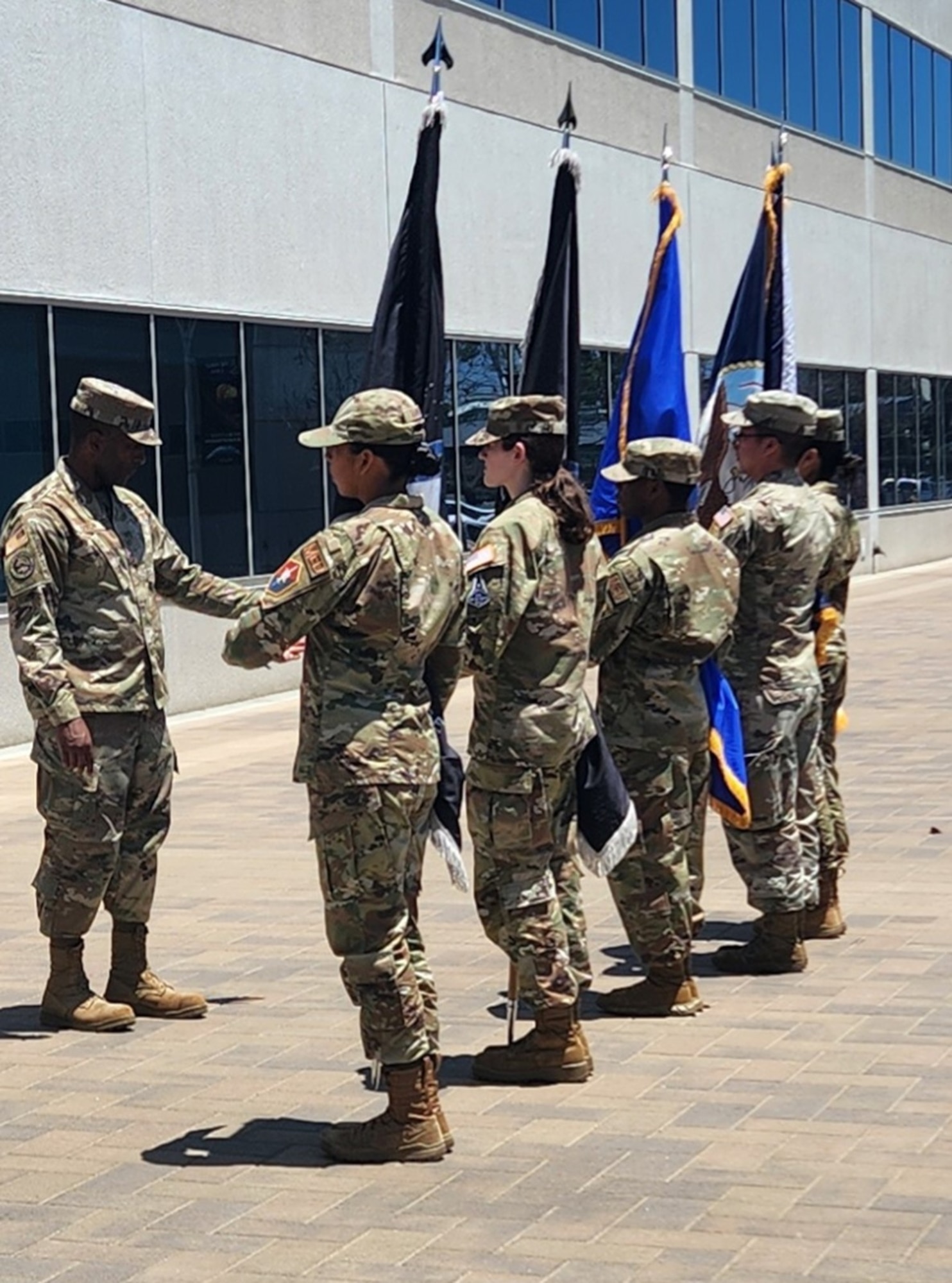 Los Angeles Air Force Base recently graduated five new members to the Base Honor Guard team on July 21 in El Segundo, Calif. The 80-hour training requirement for the team started early every morning in the courtyard for the new recruits. Honor Guard members support various ceremonial events to include memorials, military promotions, retirements, changes of command, and awards ceremonies. (U.S. Space Force photo by Tamry McCauley)