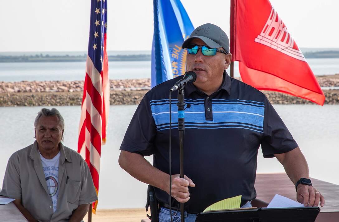A photo from the Lower Brule Sioux Tribe natural resources preservation and ecosystem restoration Tribal Partnership Program project ceremony.