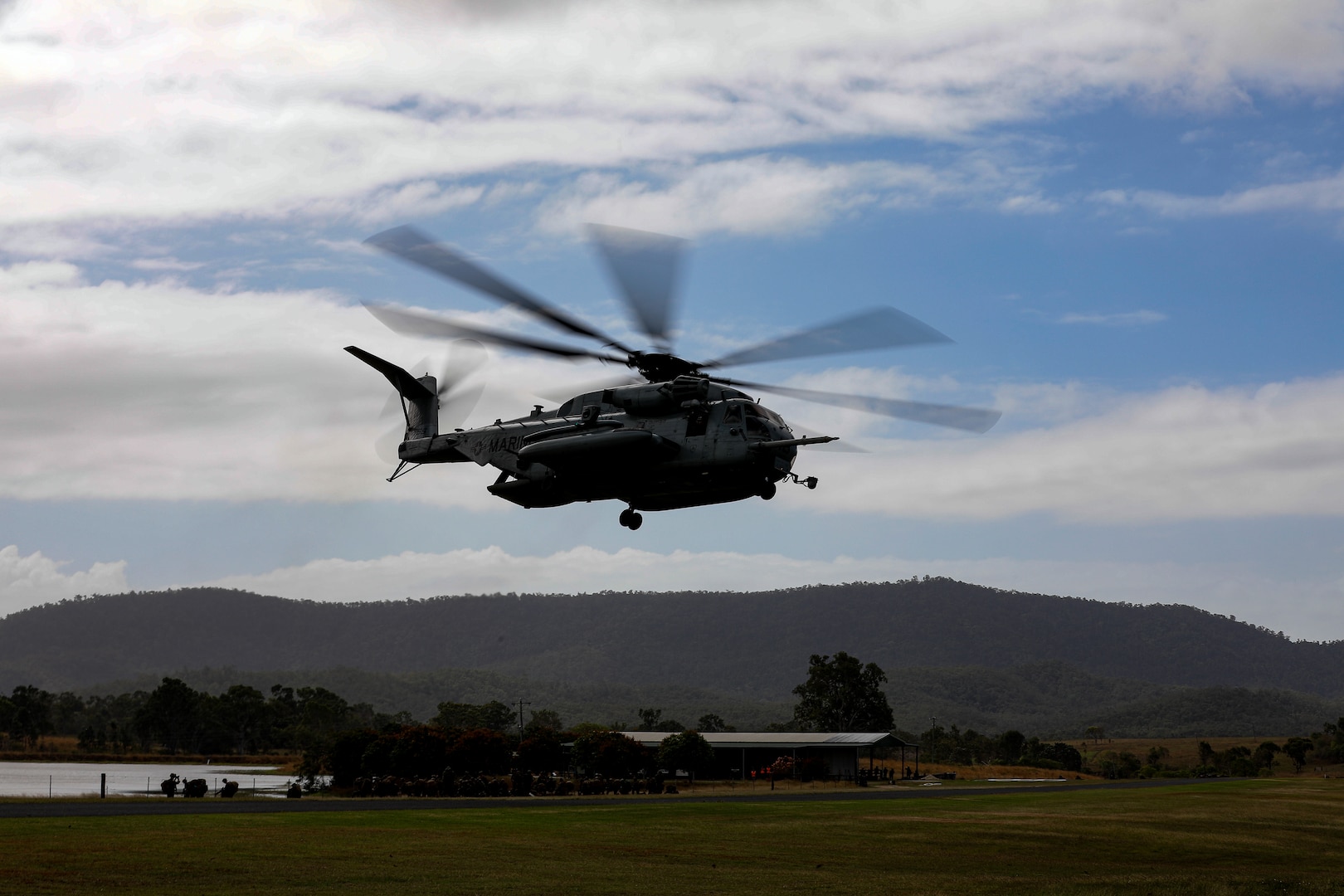 A U.S. Marine Corps CH-53D Sea Stallion takes off as a part of Talisman Sabre 23 in Midge Point, Australia July 25, 2023. TS23 allows 1st and 3d Marine Divisions and other elements of I and III Marine Expeditionary Forces to train closely with allies and joint partners to enhance our collective capabilities, readiness, and effectiveness in preparation for any crisis or contingency in the future. (U.S. Army Photo by Staff Sgt. Jessica Elbouab)