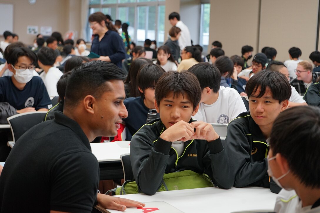 Marines from Combined Arms Training Center, Camp Fuji, Japan gave Japanese students unique experiences during a visit to the National Chuo Youth Friendship Center in Gotemba, Japan. (Courtesy photos by Pvt. Victoria Sanchez)