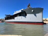 VALLETTA, Malta – The Lewis B. Puller-class expeditionary sea base USS Hershel “Woody” Williams (ESB 4) undocks during its first Regular Overhaul (ROH), a planned maintenance period, in the European area of operations at Palumbo Shipyard Malta. ROHs are routine, planned maintenance periods providing necessary repairs, maintenance and modernization for the ship to operate at full technical capacity and mission capability for its entire designed service life. (U.S. Navy photo)