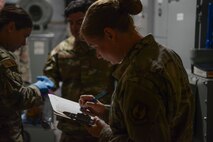 Tech Sgt. Bridgette Brzezinski, U.S. Air Force School of Aerospace Medicine bioenvironmental engineer, collects data from a swipe sample at a missile alert facility (MAF), near Minot Air Force Base, North Dakota, July 25, 2023. Teams recorded indoor air quality data and collected water, surface and soil samples to test for potential occupational exposure hazards at each of Minot’s MAFs. They also collected water and soil samples and tested for presence of radon, polychlorinated biphenyls, organic phosphates and other potential occupational exposure hazards. USAFSAM is part of the Air Force Research Laboratory’s 711th Human Performance Wing.