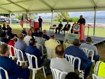 Coast Guard leadership breaks ground for new construction during a groundbreaking ceremony at Coast Guard Base and Sector San Juan, Puerto Rico, July 27, 2023. New construction includes a 40,000 square-foot multi-mission building, a 5,000 square-foot base facilities building, front gate entrance, shoreline armored revetment, and a boat ramp. (U.S. Coast Guard photo.)