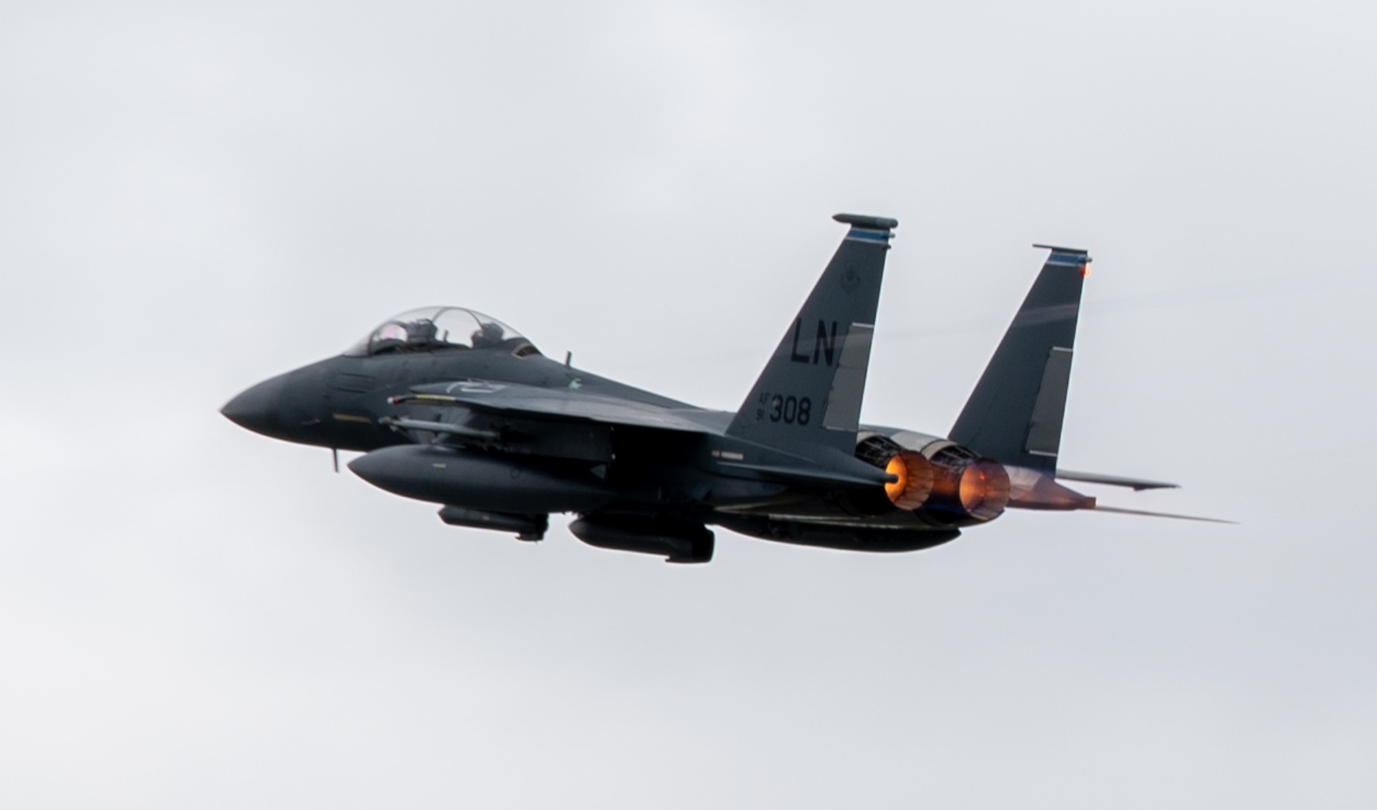 F-15E takes off from runway