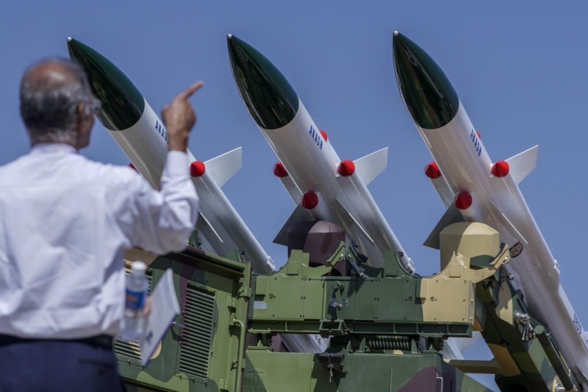 Bharat Dynamics Ltd. Akash Weapon System, manufactured by the Defence Research and Development Organization (DRDO), sits on display during the Aero India air show at Air Force Station Yelahanka in Bengaluru, India, on Wednesday, Feb. 15, 2017.