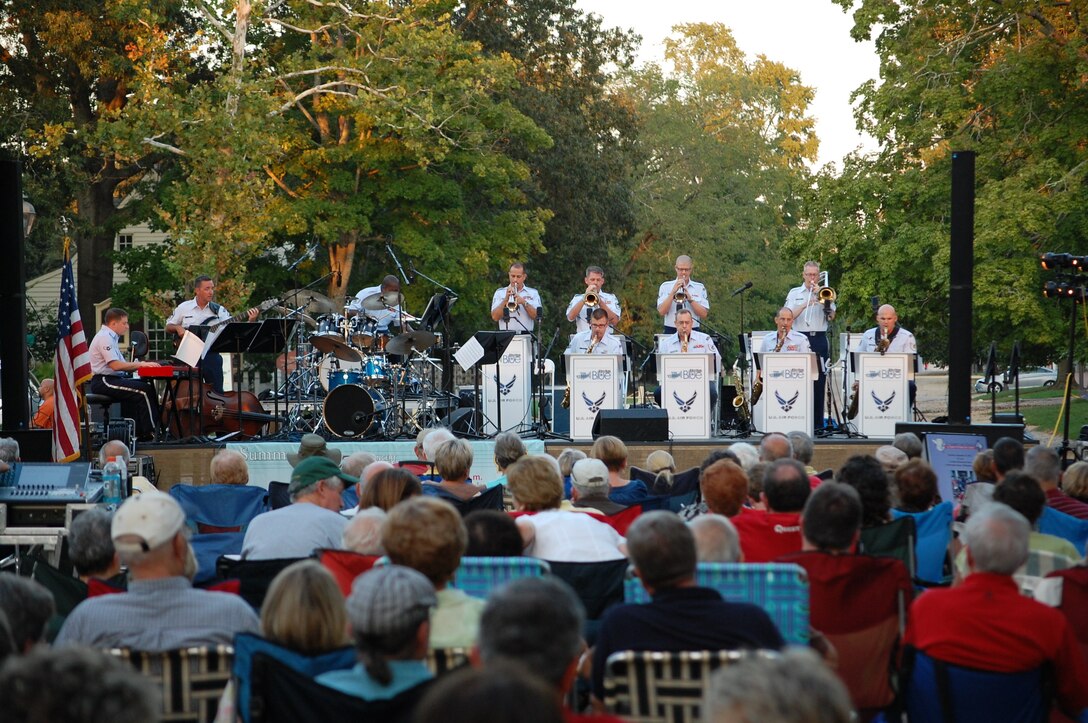 Members of the USAF Heritage of America Band perform for audiences in Williamsburg, Virginia, Aug. 29, 2012.