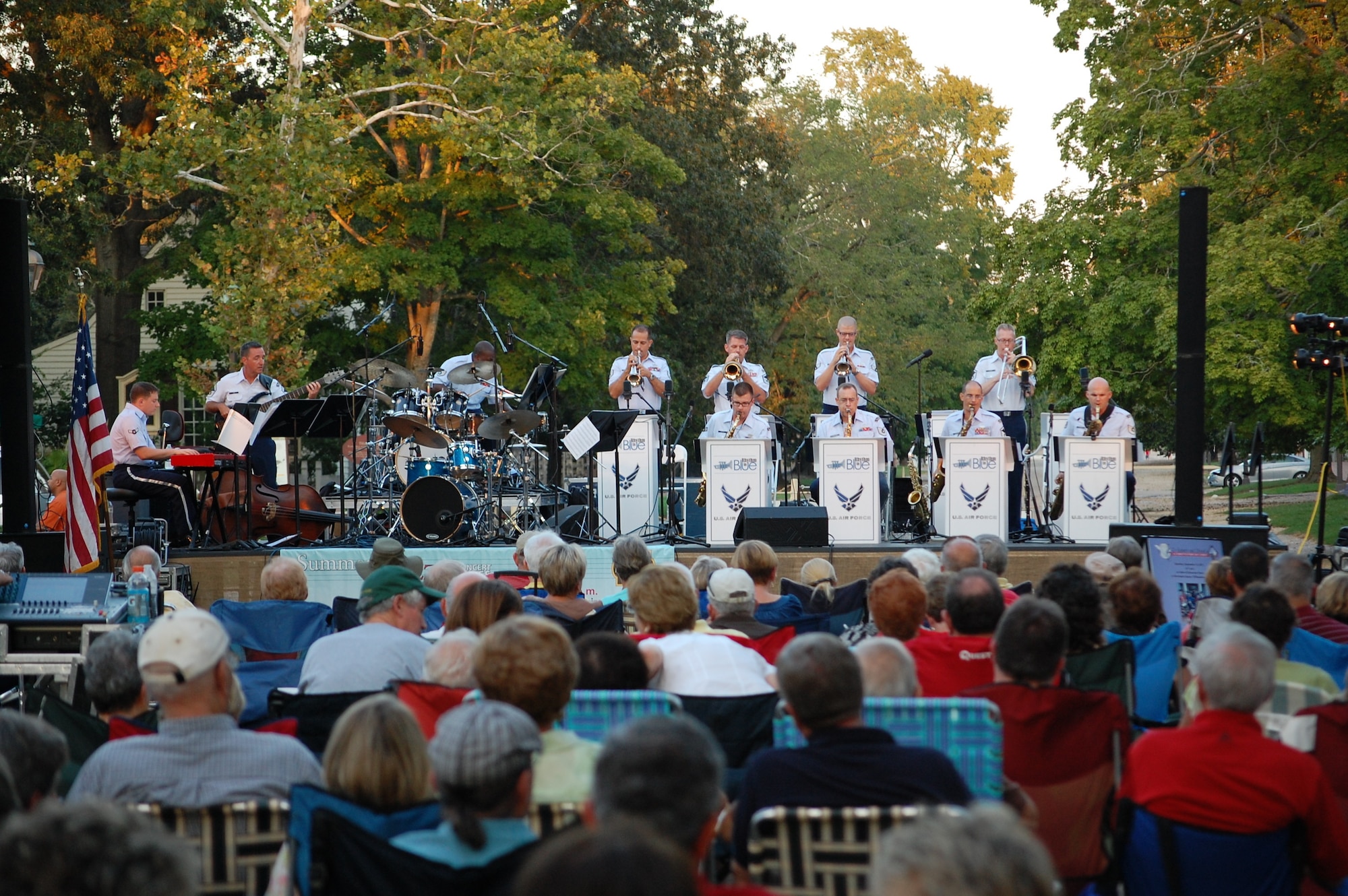 Members of the USAF Heritage of America Band perform for audiences in Williamsburg, Virginia, Aug. 29, 2012.