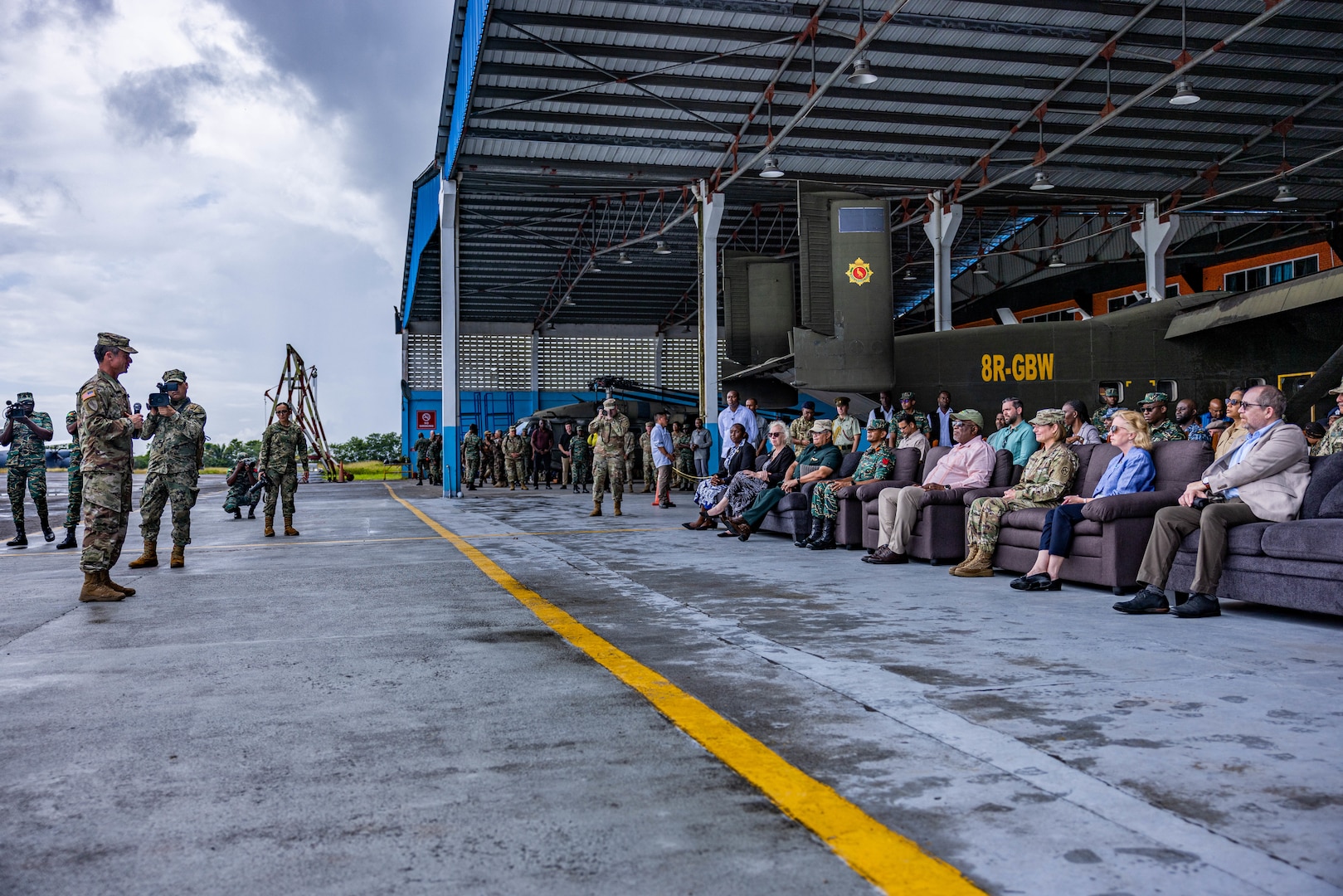Guyana leadership and foreign dignitaries receive a brief about the operations of TRADEWINDS 23 at Air Base London, Guyana, July 26, 2023.