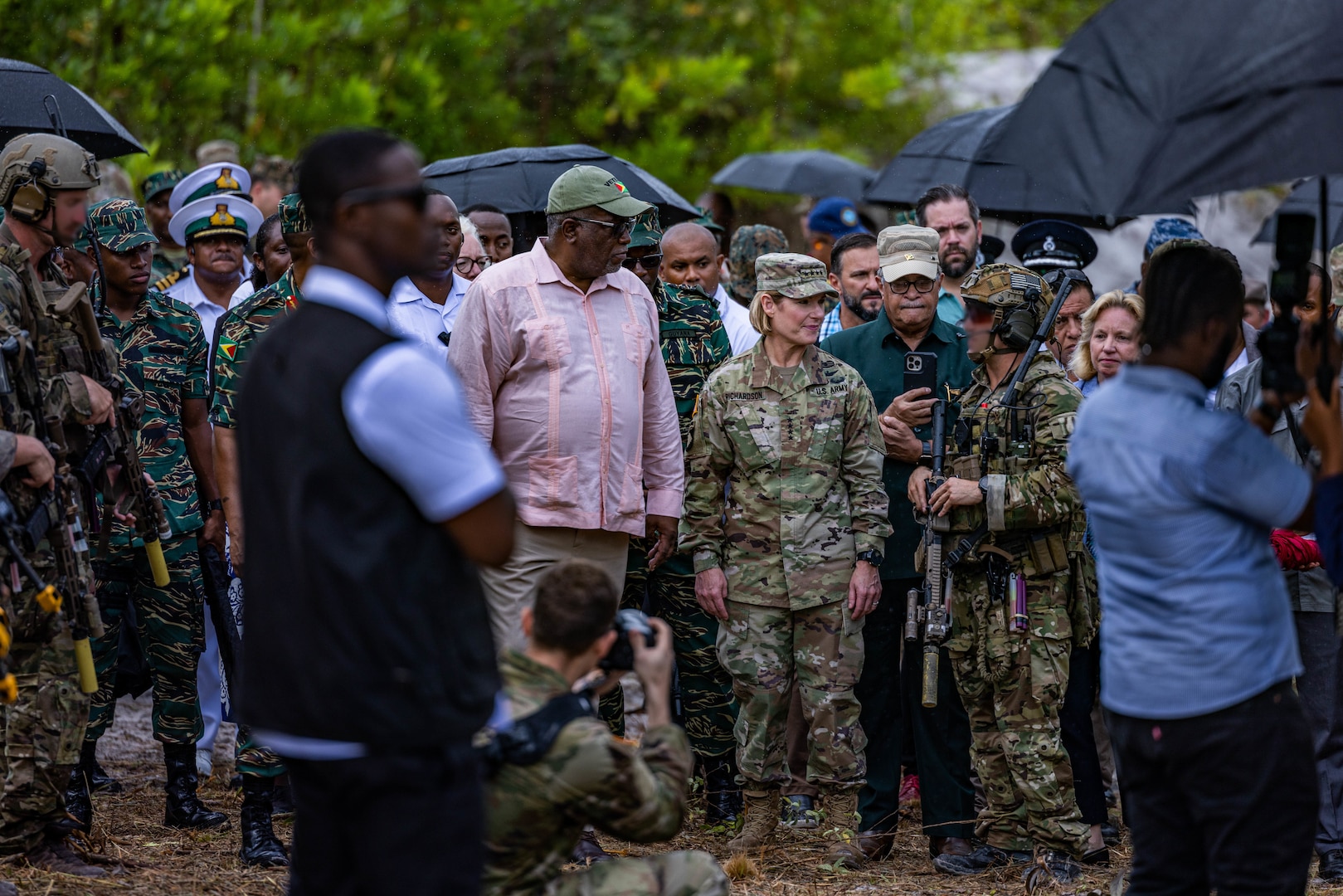 Guyana leadership and foreign dignitaries receive briefing about the operations of TRADEWINDS 23 at Camp Stephenson, Guyana, July 26, 2023.