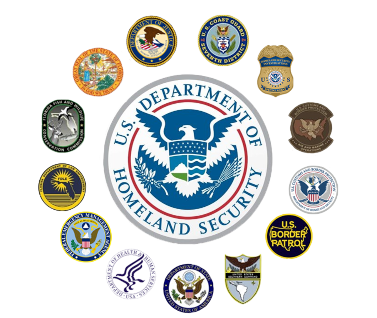 Graphic of the agencies and services that are a part of Homeland Security Task Force - Southeast.