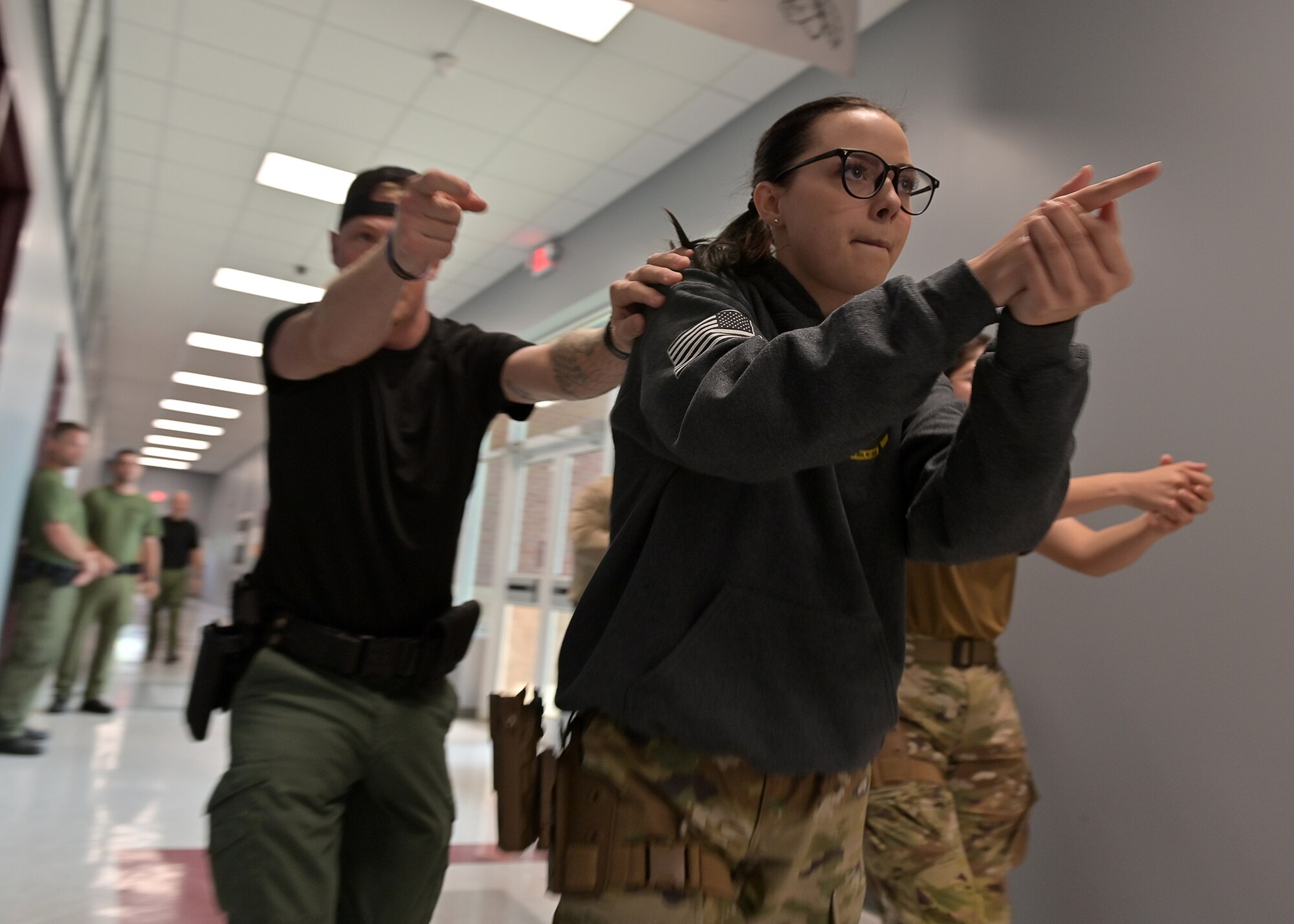 Airman First Class Melody Southworth takes point during tactical movements.